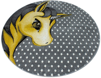 Dywan dla dzieci JEDNOROŻEC Szaro-Żółty Koło KIDS DZIDZIA