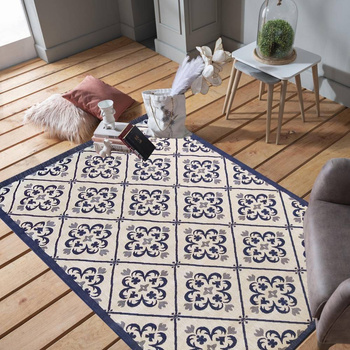 Dywan sznurkowy jednostronny ORNAMENTY Beżowo-Granatowy 32 PATIO