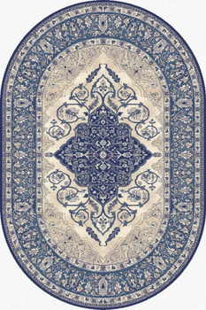 Dywan wełniany do salonu LEYLA Owal Ciemny Niebieski ISFAHAN