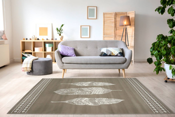 Dywan nowoczesny do salonu PTASIE PIÓRA Brąz ALFA