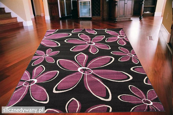 Dywan nowoczesny do salonu BLOOM Czerń Fiolet ALFA