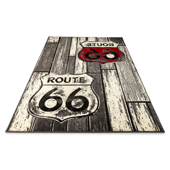 Dywan nowoczesny do salonu ROUTE 66 SIGNS Szaro Czerwony CITY