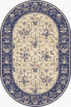Dywan wełniany do salonu OLANDIA Owal Ciemny Niebieski ISFAHAN