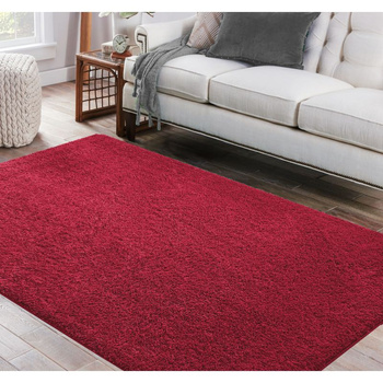 Dywan do salonu Shaggy jednokolorowy Czerwony KAMEL
