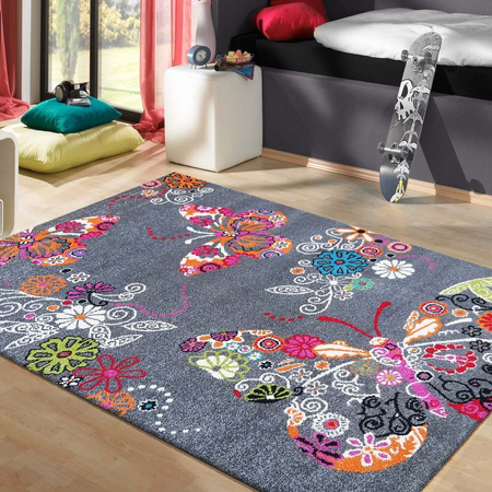 Dywan dziecięcy dla dzieci MOTYLKI 114 Szary BELLA Kids