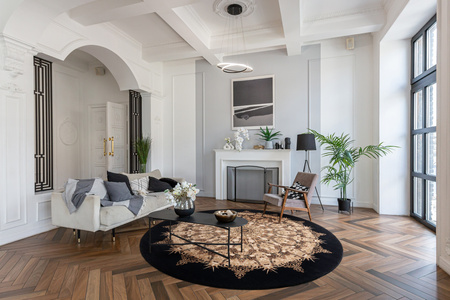 Dywan wełniany do salonu Agnella ROMEO Granatowy Koło AGNUS