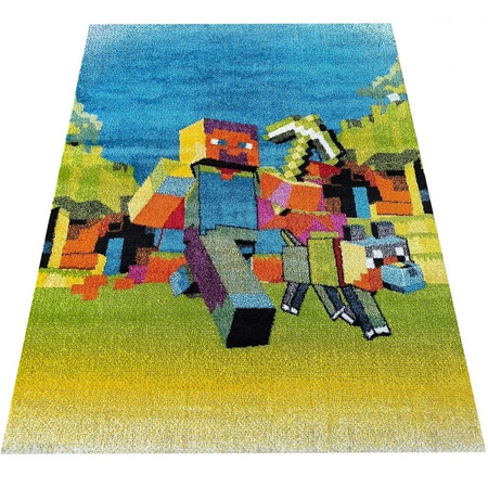 Dywan dla dzieci dziecięcy ROBOT MINECRAFT Zielony 105 BELLA Kids