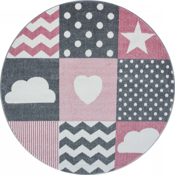 Dywan dla dzieci CHMURKI I GWIAZDKI Szaro-Różowe Koło KIDS DZIDZIA