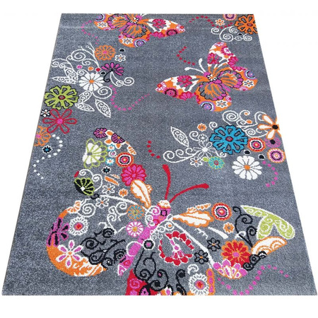 Dywan dziecięcy dla dzieci MOTYLKI 114 Szary BELLA Kids