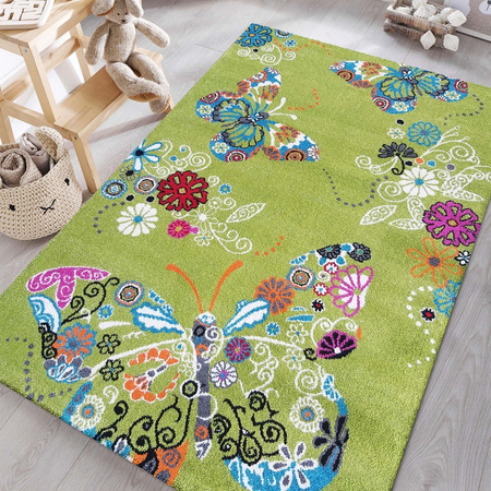 Dywan dziecięcy dla dzieci MOTYLKI 114 Zielony BELLA Kids