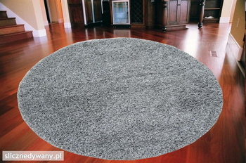 Dywan do salonu sypialni STALOWY Popiel Silver Koło SHAGGY Fresee