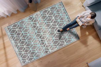 Dywan nowoczesny do salonu GEOMETRIA Grafitowo Turkusowy ALFA