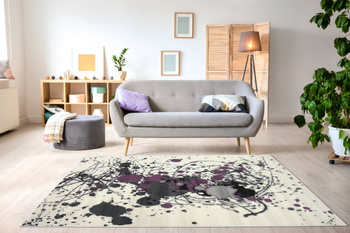 Dywan do salonu SZTUKA NOWOCZESNA Kremowo Fioletowy ALFA