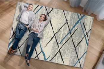 Dywan nowoczesny do salonu KRATKA Szaro Turkusowy ALFA