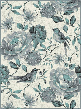 Dywan nowoczesny do salonu KWIATY I WRÓBLE KremowoTurkusowy ALFA