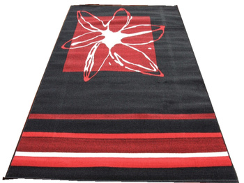 Dywan nowoczesny do salonu KWIAT Czerń Bordo ALFA