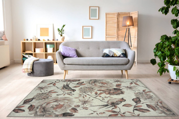 Dywan nowoczesny do salonu KWIATY I WRÓBLE Krem ALFA