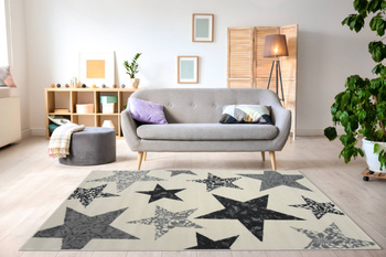 Dywan młodzieżowy do salonu GWIAZDKI Szaro Kremowe ALFA