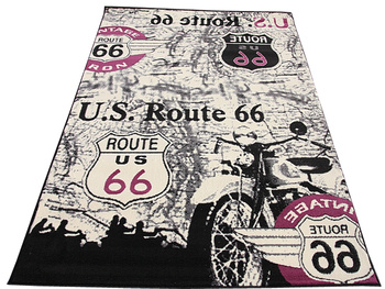 Dywan nowoczesny do salonu MOTOR ROUTE 66 Różowy CITY